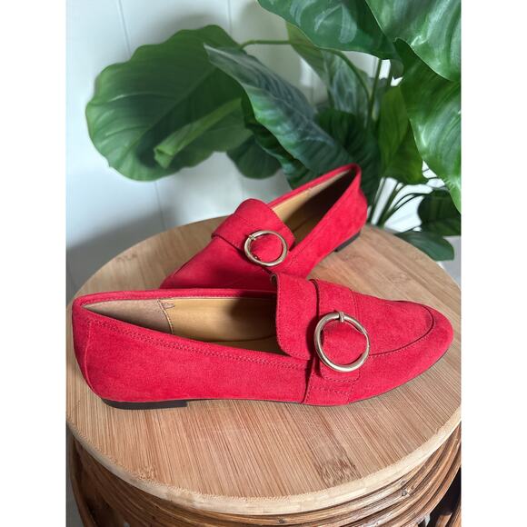 Nine West Red Heath Buckle Loafer Flats Women’s Size 7 Business Casual Preppy - Picture 1 of 7